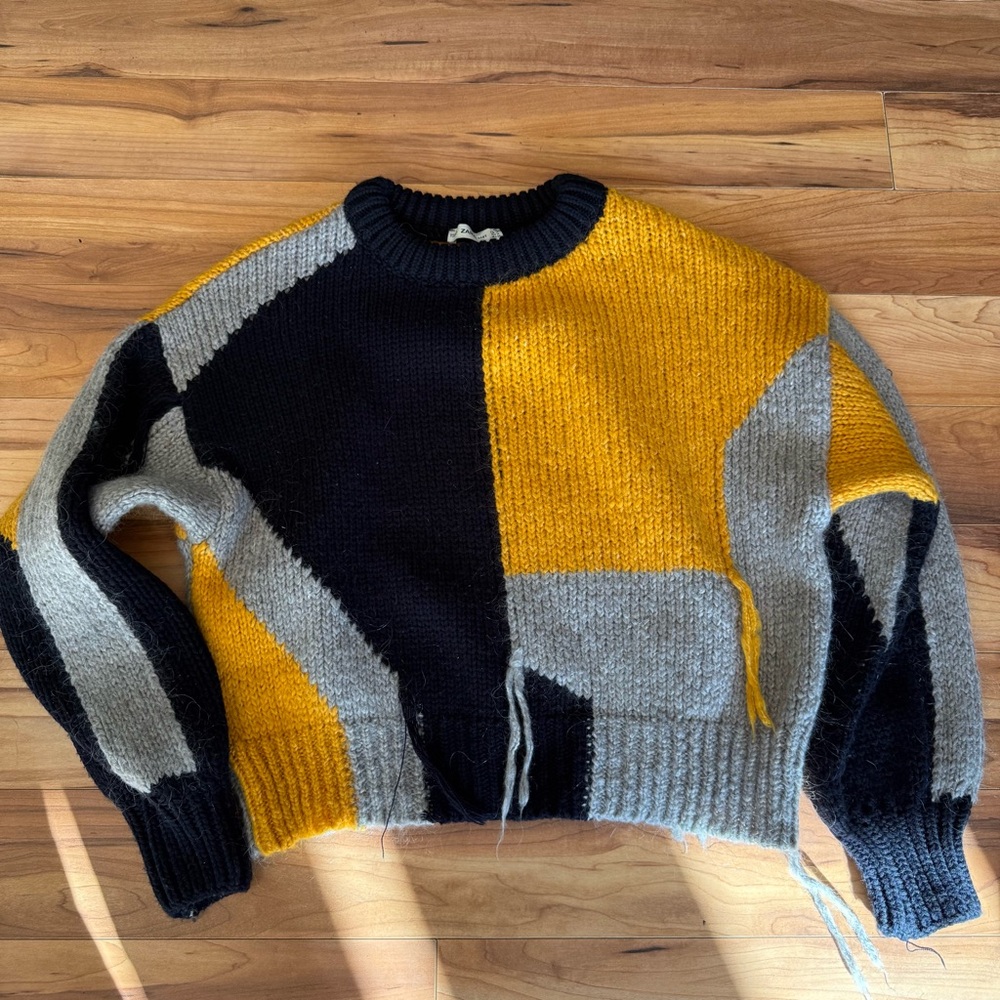 Colorblock Sweater in Yellow, Black, and Gray